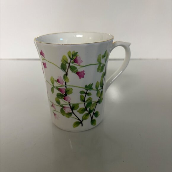 Regency English Bone China Floral Mug Pink Green Floral Design Gold Rim England - Picture 1 of 5
